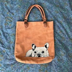 Miss Albright Peach Tote with French Bulldog Design by Donna McKenzie